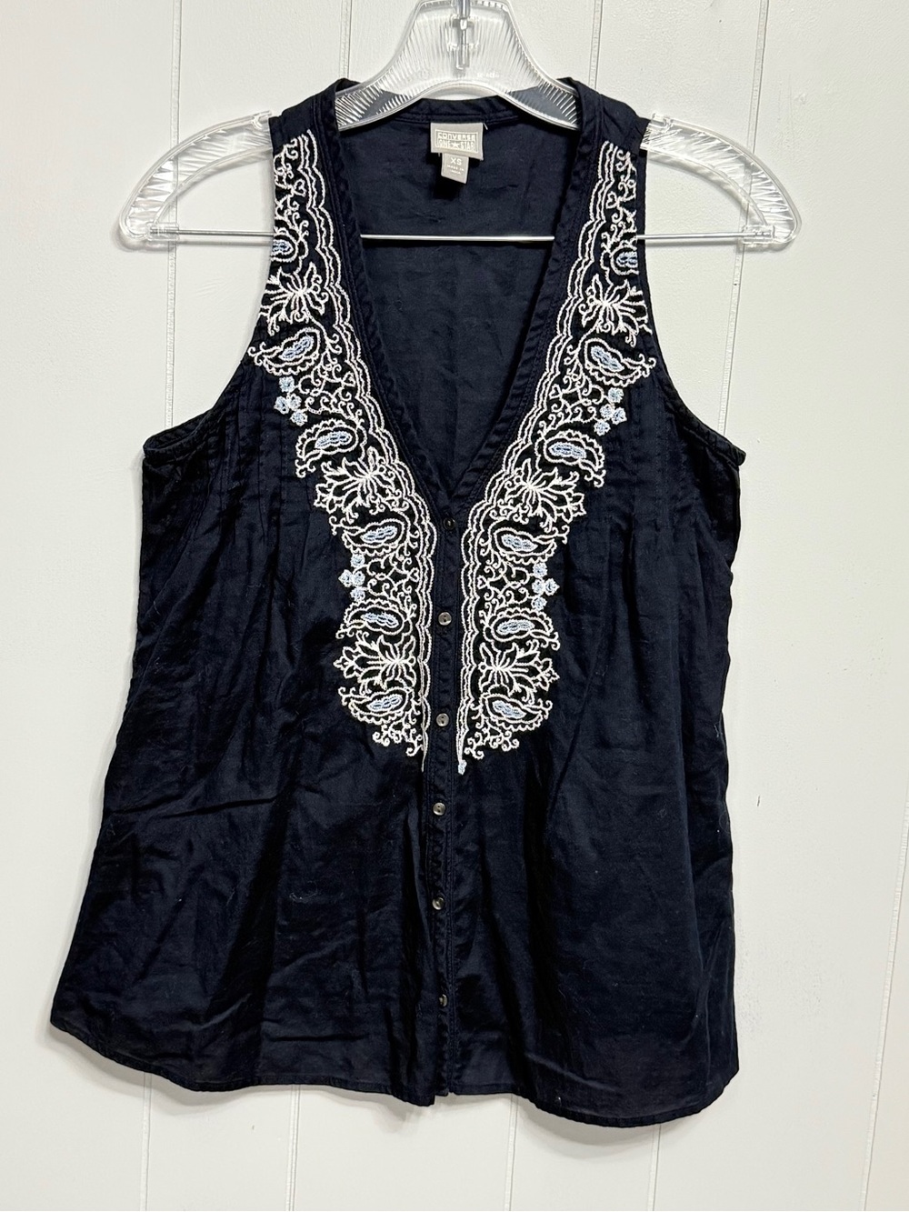 #15)  Converse Navy  Cotton Sleeveless Camisole with White Embroidery